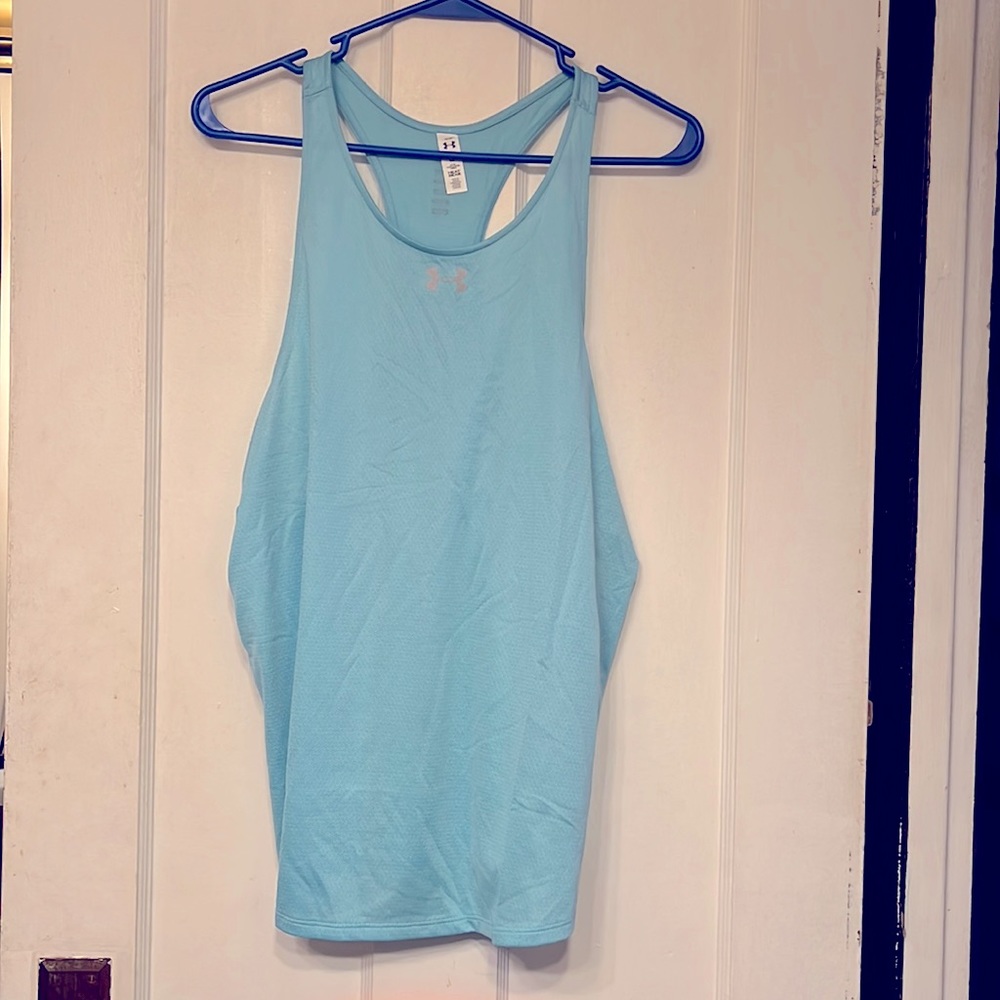 NWT Under Armour Fly By Run Tank with Reflective Detail in Light Teal SZ XL.
